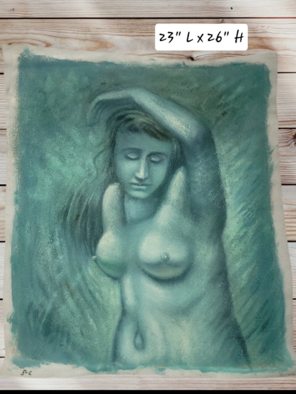 Nude Woman in Blues - Textured Painting on Canvas - 23 x 26 inches